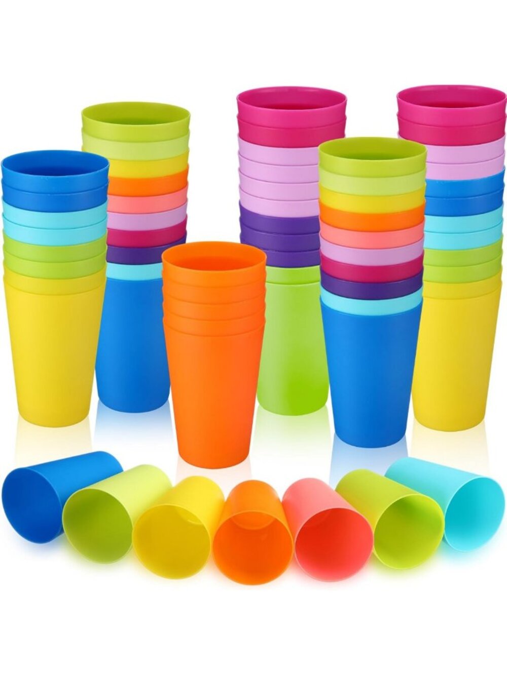 Colorful 8oz Plastic Drinking Cups - 100 Pcs Unbreakable Tumblers, Dishwasher